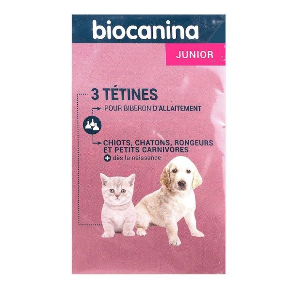 Biocanina 3 Tétines biberon d'allaitement chiots et chatons