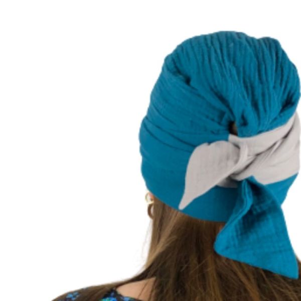 Fleurie Turban violette bleu canard