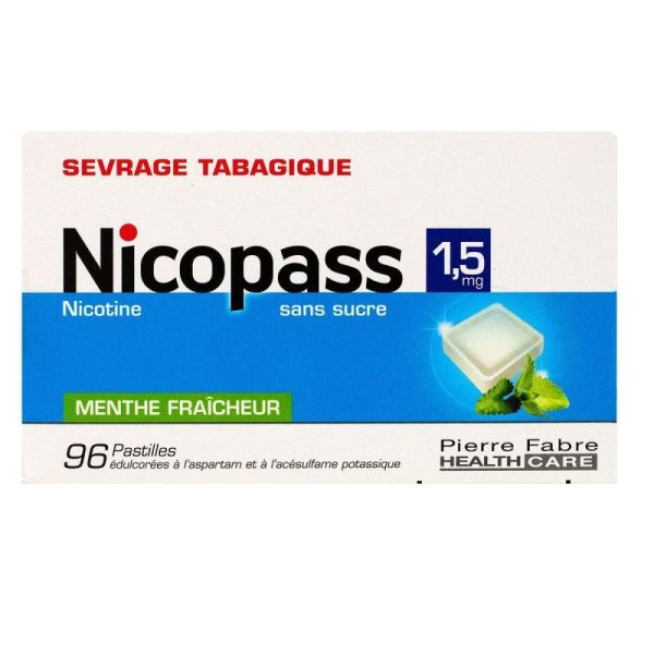 Nicopass 1,5 mg sans sucre menthe fraicheur - 96 pastilles à sucer
